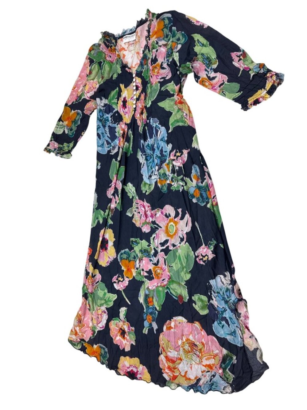 One Season Australia Floral Maxi Dress Cotton Navy L Lightweight (P1087)